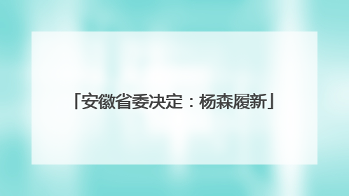 安徽省委决定：杨森履新