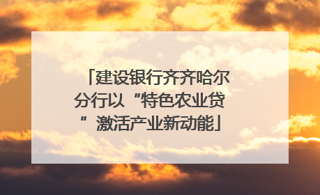 建设银行齐齐哈尔分行以“特色农业贷”激活产业新动能